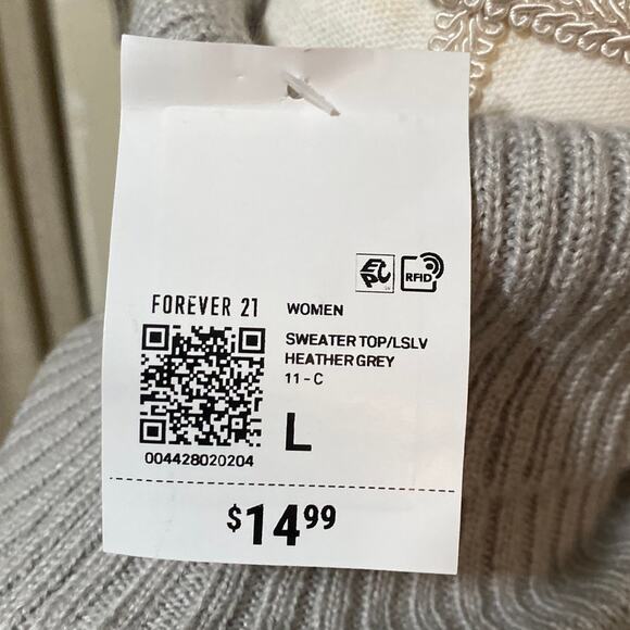 NWT Large Womens Gray Knit Cropped Turtleneck Sweater Top Preppy F21 Cuff Sleeve - Picture 4 of 11